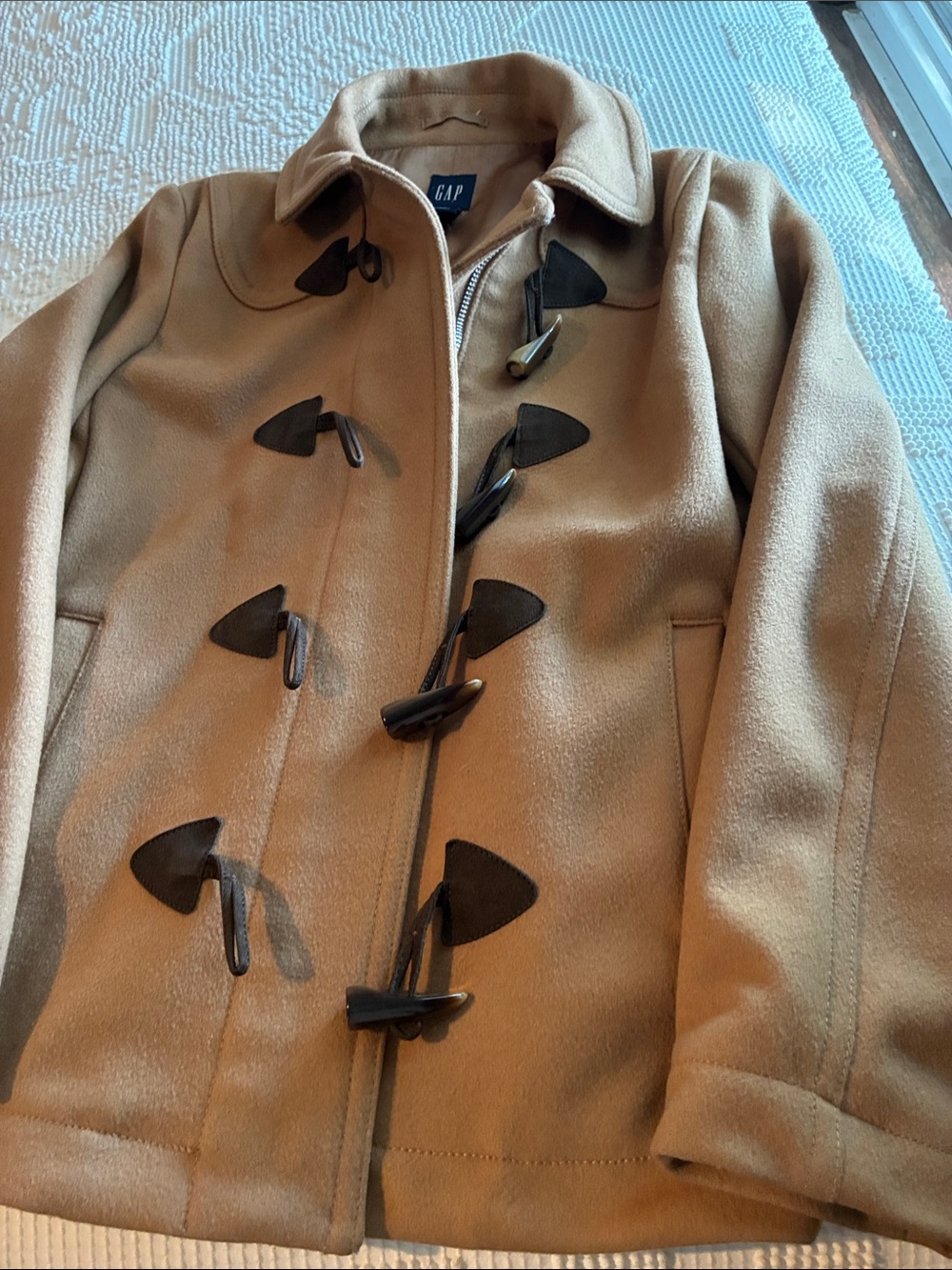 GAP Tan Toggle Wool-Blend Coat with Dark Brown Accents